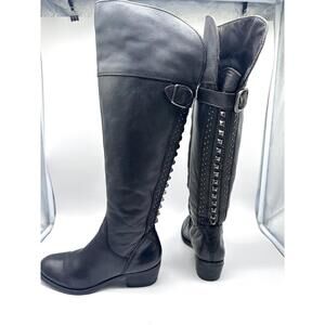 Vince Camuto Bollo Black Leather Knee High Biker Moto Goth Studded Boots 6.5 B